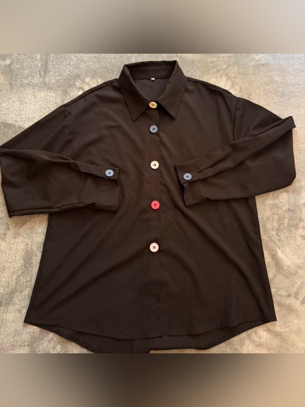 Women's Black Button-Down Shirt with Multicolor Buttons